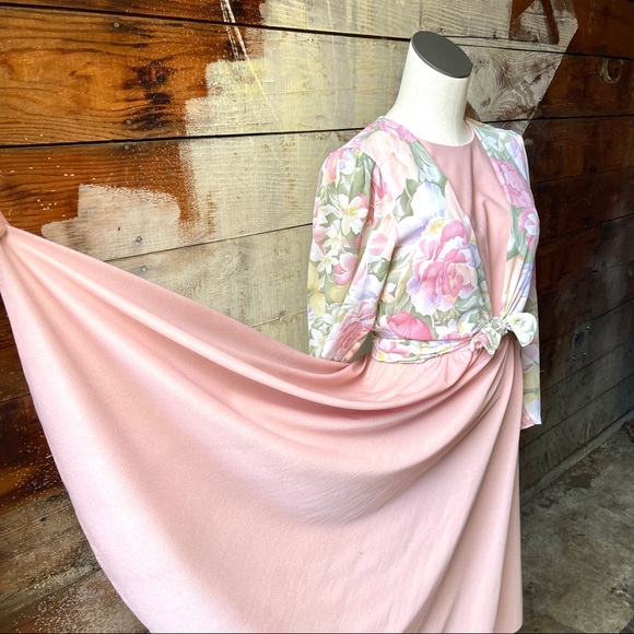 Vintage 1980’s Pink & Pastel Floral Print Dress Fit and Flare Boston Maid Size 6 - Picture 3 of 12